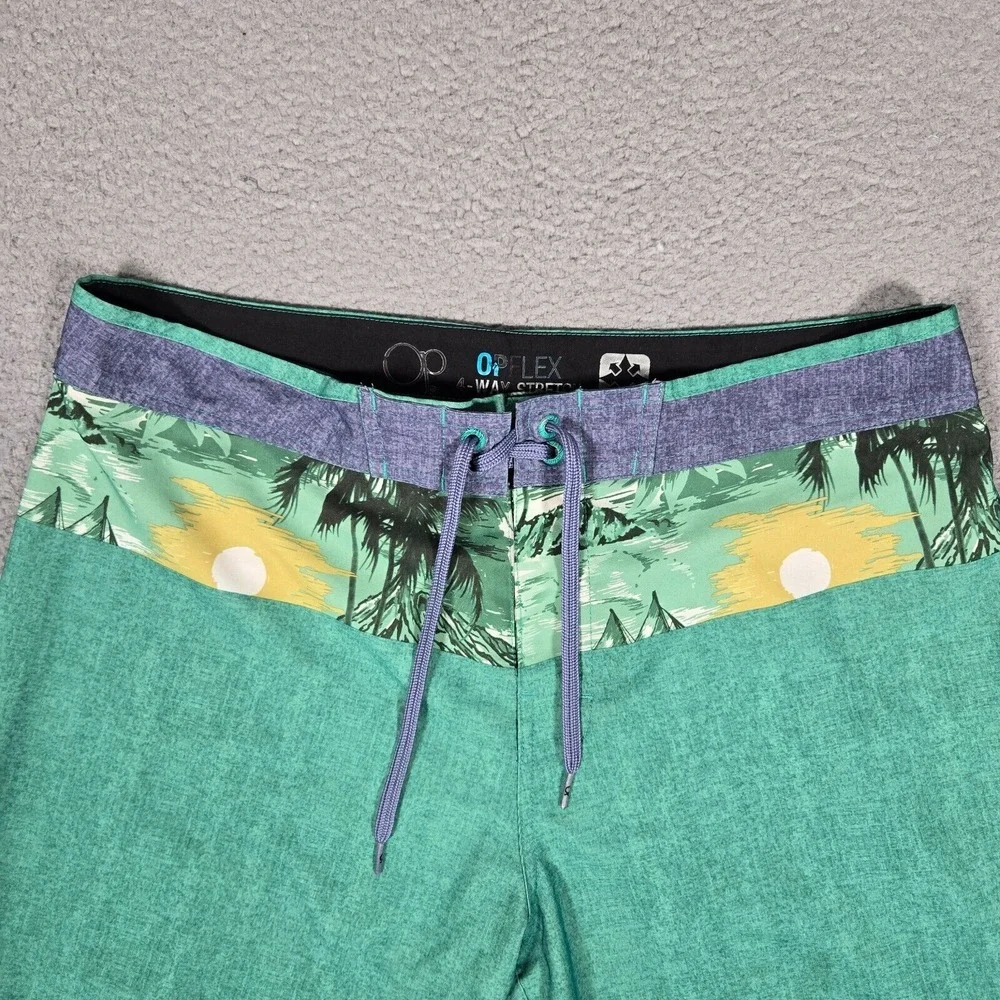 Ocean Pacific OP Shorts Mens 34 Green Floral 8
